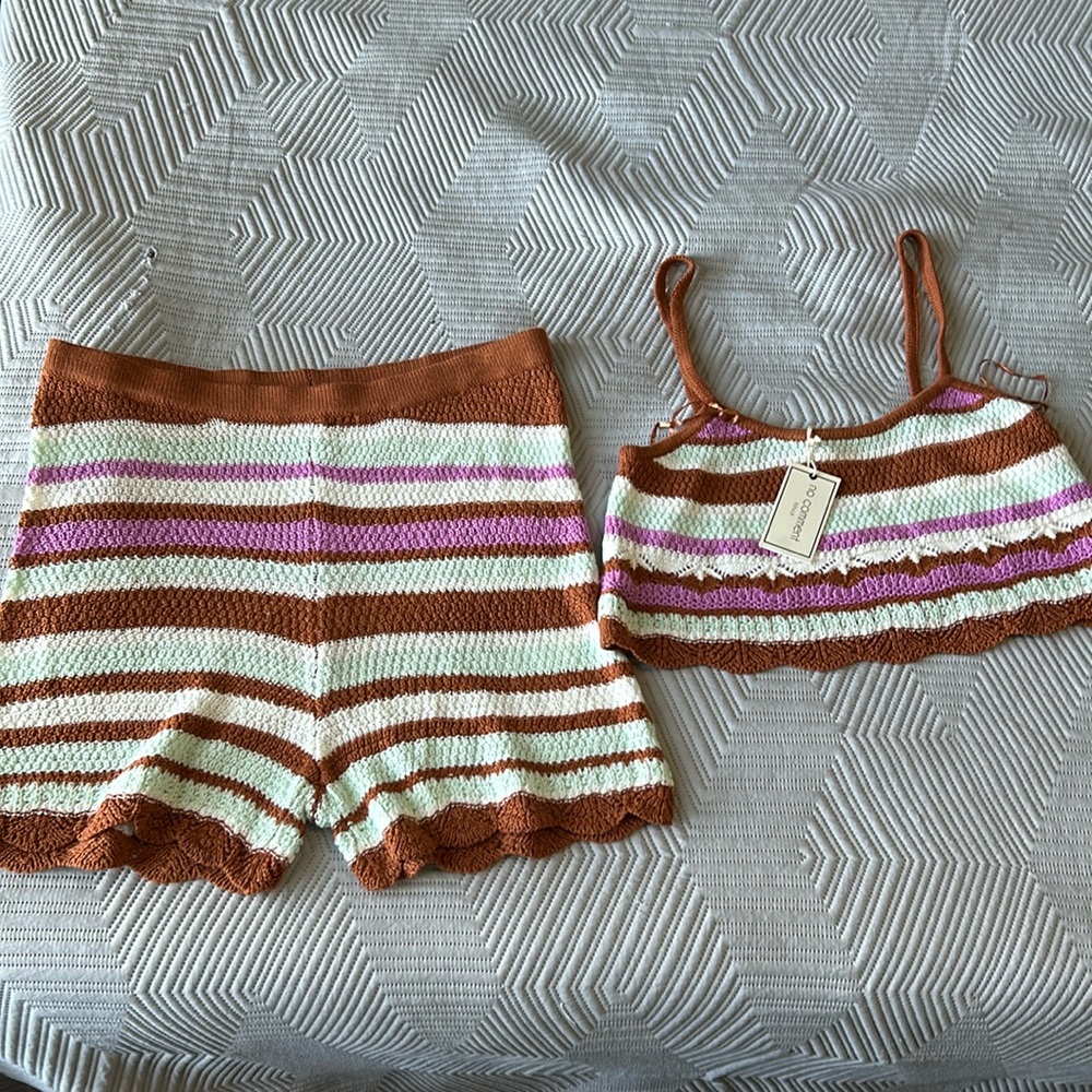 NWT No Comment knit striped tank top and bottom set size XL